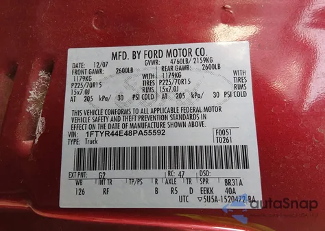 2008 Ford Ranger Sport/Xlt z USA, uszkodzony, nr VIN 1FTYR44E48PA55592